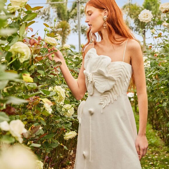 Farm Rio White Flower Midi Dress (Garden Lenzing Ecovero Euroflax) Medium - Picture 3 of 5